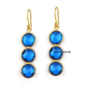 Boucles d'oreilles en argent sterling plaqué or 925 de 5mm à la mode avec pierre précieuse d'onyx vert naturel cadeau de fête de mariage mignon pour femmes filles - Product Image 2