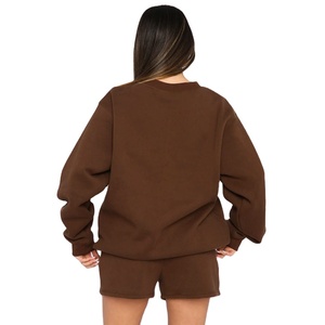 Femmes solide 100% coton respirant surdimensionné pull à capuche ensemble short hiver sportif Streetwear - Product Image 2