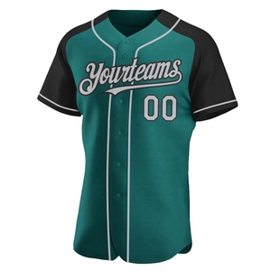 Jersey de Béisbol Personalizado Color Verde Azulado y Negro, Más Vendido, con Botones, 100% Poliéster, Malla Transpirable de Secado Rápido, con Logotipo y Nombre Personalizados - Product Image 3
