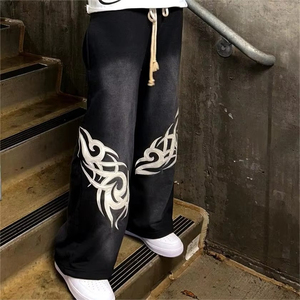 Pantalon de survêtement vintage brodé pour homme, taille haute, coupe régulière, en coton 100% respirant, délavé à l'acide, coupe évasée, pour l'hiver - Product Image 5