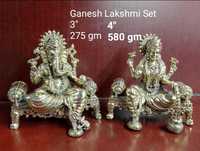 Ensemble de sculptures Lakshmi Ganesh en laiton moulé finition antique, élégant, traditionnel, religieux, décoratif, Murti, artisanat métallique pour la maison