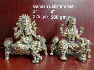 ชุดรูปปั้นพระลักษมีพระพิฆเนศทำจากทองเหลืองโบราณสำหรับตกแต่งบ้านและของขวัญงานฝีมือโลหะ - Product Image 2