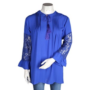 เสื้อสตรีสไตล์ตะวันตกแบบจับจีบ - สีน้ำเงิน - Product Image 2