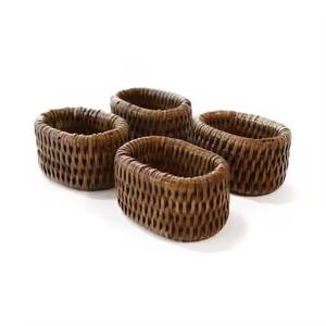 Juego de servilletas de ratán Natural hecho a mano, 4 servilletas personalizadas marrones a rayas, anillos, ajuste de mesa, accesorios de fiesta - Product Image 4