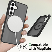 Coque de téléphone portable antichoc semi-transparente en TPU+acrylique avec support d'appareil photo et design de luxe à chargement magnétique, finition mate givrée
