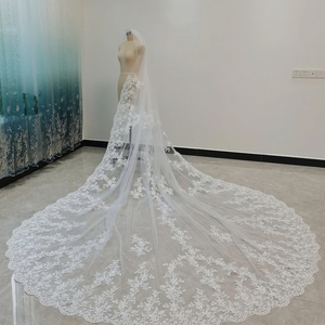 Stunning <b>Lace</b> Trimmed Cathedral Veil Soft Tulle in <b>White</b> or Ivory, with Comb, Ideal for an Elegant and Romantic Bridal Style - Product Image 1