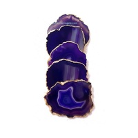 Sous-verres en améthyste violette polie faits à la main, avec bordure dorée naturelle, pour la maison et la spiritualité, artisanat du Gujarat, JILANI AGATE