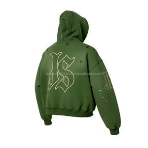 Sudadera con cremallera para mujer 400 GSM tela de lana de algodón pesado verde oliva desgastado logotipo personalizado bordado básico sudaderas con capucha - Product Image 5