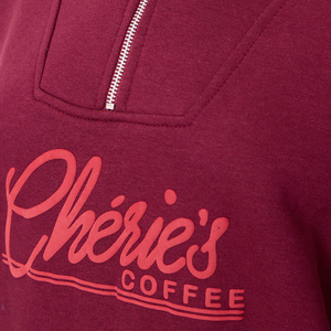 Top Qualité Prune Cheries Café Bouffée Imprimer Demi Zip Sweat Matériel Polaire Dos Sweat Col Col Haut - Product Image 2