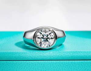 Anillo de bodas para hombre de oro macizo de 14 quilates con solitario de diamante cultivado en laboratorio de 3,0 quilates, uso diario, joyería fina chapada en rodio para fiestas - Product Image 1