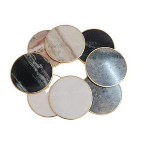 Premium Natural White & <b>Black</b> Marble <b>Coaster</b> with Gold Brass Edge Resin Epoxy Wood Splicing Tea Coffee Cup <b>Coaster</b> for Resale - Product Image 5