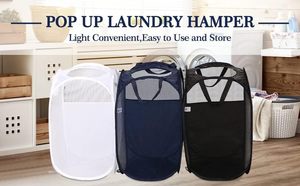 Ensemble de paniers à linge en maille, noir/blanc/bleu, poignées durables, pliables, construction en maille robuste, idéal pour les enfants - Product Image 5