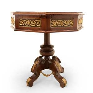 Table d'entrée octogonale classique de luxe en laiton et en bois - Product Image 6