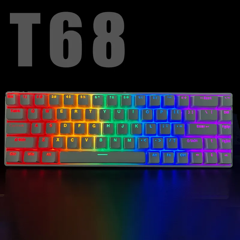 Zirifend T68 60% Bàn Phím 68 Phím Hot Swappable Tùy Chỉnh Keycap Chơi Game Bàn Phím Cơ Khí Cho Máy Tính USB Có Dây Bàn Phím