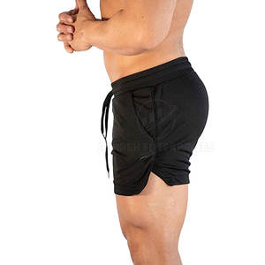 Short de fitness pour homme séchage rapide motif solide fermeture à la taille élastique tissu de laine respirant logo personnalisé teint en couleur unie pour adultes - Product Image 2