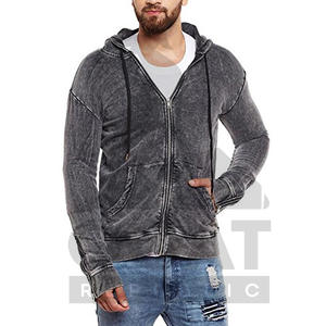 Sweat à capuche pour homme en coton mélangé respirant, style streetwear, vintage, délavé à l'acide, fermeture éclair, poids lourd, vente en gros, personnalisable - Product Image 1