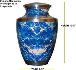 Cremation <b>Urn</b>, for Human Ashes, Personalized Marble Finish Metal Funeral <b>Urn</b> with Velvet Bag (Blue <b>Large</b>) - Product Image 5