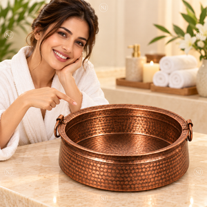 Bol de pédicure en cuivre martelé, portable, pour trempage et lavage, pour salon de beauté, massage des pieds, finition martelée, rond - Product Image 2