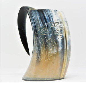 Customized Viking Drinking Horn Tankard Best Quality Carved Animal Style Polished Tea Decoration With Printed Logo - Product Image 5