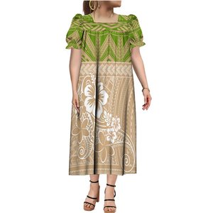 Robe Mumu de Micronésie élargie à ourlet imprimé par sublimation personnalisée pour femmes de grande taille Robe en dentelle à col carré et bouffante des îles du Pacifique - Product Image 1
