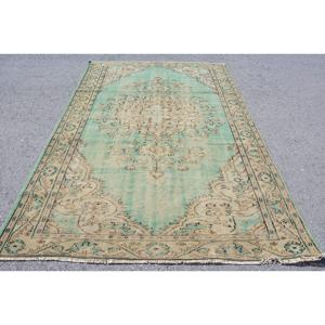 Vintage 6 X 9,4ft Green Beige Turkish <b>Rug</b> Classic Large Area Rectangle Patchwork Design Wool <b>Seagrass</b> Latex for Hallway Room - Product Image 1