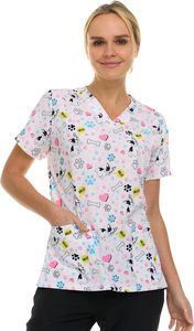 Uniformes de hospital de moda de cuatro bolsillos con cuello en V hechos a medida unisex, uniformes de enfermería con estampado de lona para mujer - Product Image 2