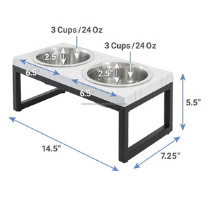 Comedero para perros elevado de metal de doble comedor de acero con tapa de mármol y soporte de tubo de metal dorado y negro con acabado personalizado para perros - Product Image 4