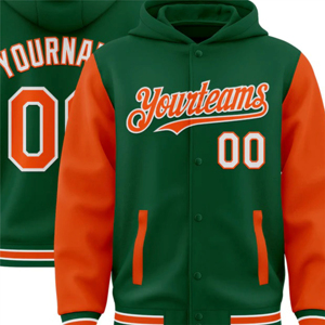 EM Veste à capuche bicolore personnalisée pour bombardier vert orange blanc Varsity Letterman de haute qualité Vêtements d'équipe Hiver pour hommes - Product Image 2