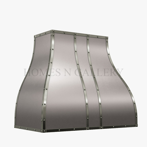 Campana extractora de acero inoxidable personalizada, hecha a mano, con acabado antiguo, montada en la pared, con remaches y tiras para isla de cocina. - Product Image 4