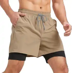 I più venduti 2 in1 Shorts 5 pollici con cuciture larghe pantaloncini da corsa con fodera tasche con Zip personalizzate 2 In 1 Shorts per gli uomini