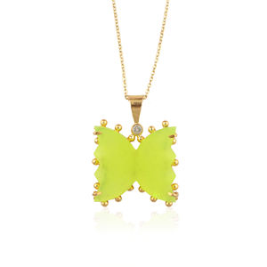 สร้อยคอรูปผีเสื้อมาใหม่สำหรับผู้หญิงจี้อัญมณีหยกพรีไนท์พร้อมสร้อยคอดีไซน์ลูกปัดชุบทองเพทายขนาดเล็ก - Product Image 3