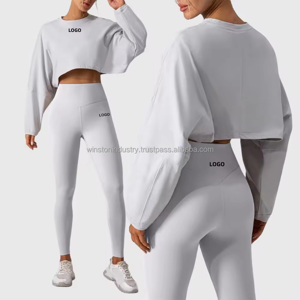 2025 Hot Sale Women's Gym Fitness Two-Piece Yoga Set Solid Pattern Yoga Legging with Mid Waist Logo for Workout
