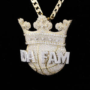 Collar de Hip Hop con Colgante de Baloncesto con Corona Iced Out, Nombre Personalizado, Diamantes Moissanite VVS, Chapado en Oro - Product Image 5
