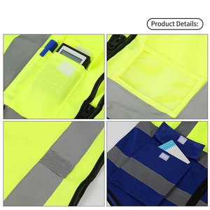 Tiras reflectantes Chaleco de trabajo de seguridad para la construcción Chaleco reflectante multibolsillo Mezcla de amarillo y azul Color personalizado al por mayor - Product Image 4