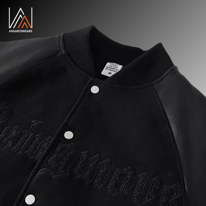 Chaqueta Bomber de lana gruesa con bordado de cuero PU de retales de estilo americano de invierno, chaquetas de pareja Unisex de talla grande de calle alta - Product Image 3