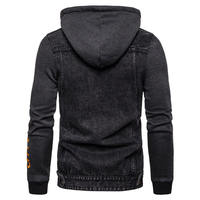 Veste en jean noire à capuche pour homme, coupe slim, effet usé, style streetwear, déchirée, style hip-hop, manteau décontracté, vente en gros