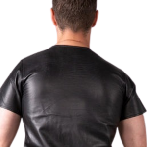 T-shirt en cuir pour homme, noir, simili cuir, col rond, vêtement de club fétiche avec plusieurs fermetures éclair - Product Image 6