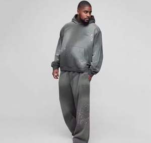 Conjunto Deportivo de Dos Piezas para Hombre, Otoño Invierno, Personalizado, Estilo Urbano, Estampado, Sólido, Vintage, Lavado Ácido, Felpa, Transpirable, Algodón Grueso, con Cremallera - Product Image 5