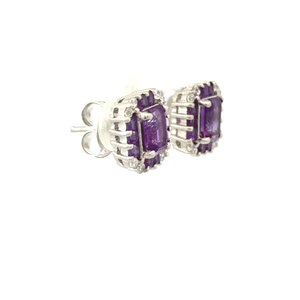 Pendientes de tuerca de Plata de Ley 925 de alta calidad, Diamante americano de amatista Real para bodas, compromisos directos de fábrica - Product Image 3