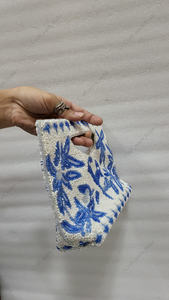 blue bird beaded tote <b>bag</b> Indian fully handcrafted for women handmade luxury evening <b>party</b> fashion handbag artwork style artwork - Product Image 5