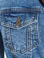 Chaqueta vaquera corta de algodón 100% lavado, azul claro, estilo casual clásico con botones, sin marca OEM, para adolescentes, top corto estampado de primavera.