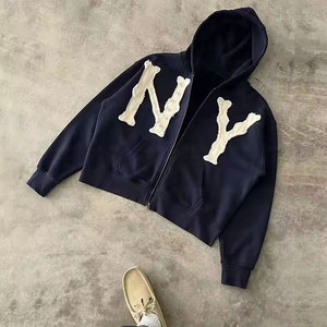 เสื้อฮู้ดซิปแบบยูนิเซ็กซ์ ผ้าฟลีซผสมคอตตอน แต่งลายตัวอักษร NY สไตล์ลำลอง ใส่ได้ในฤดูใบไม้ร่วง ทรงปกติ - Product Image 2