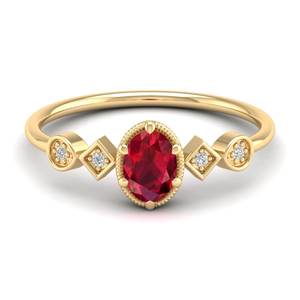 แหวนเงินแท้ 925 ชุบโรเดียม REYES ประดับด้วยมอยส์ซาไนต์ ได้รับการรับรองจาก GRA สำหรับผู้หญิง ทรงรี 0.5 กะรัต ประดับพลอยทับทิม - Product Image 1