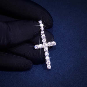 Classic VVS Moissanite925 Sterling <b>Silver</b> <b>Cross</b> <b>Pendant</b> Round Cut White Gold Plated Diamond Tester Pass Religious Jewelry - Product Image 1