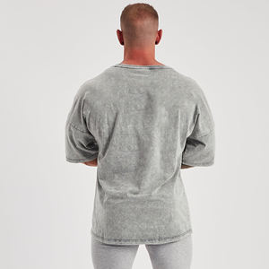 Venta caliente de algodón lavado con ácido hombres camiseta al por mayor de cuello redondo de talla grande Casual ropa de calle hombres camisetas - Product Image 5