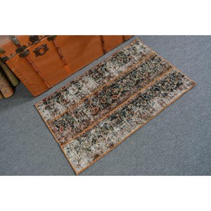 2.1x3.2 ft Rug, Turkish Vintage Small Rug, <b>Brown</b> <b>Wool</b> Rug - Product Image 1