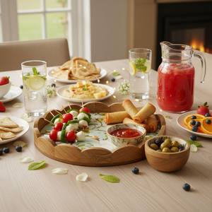 Plateau rond en bois élégant de style Art déco avec motifs floraux imprimés, multifonctionnel pour la décoration de mariage - Product Image 1