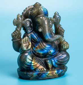 Statue de Ganesha sculptée à la main artisanat indien graver cadeau d'affaires Labradorite semi-précieuse pierre précieuse Figurine cristal pierre de guérison - Product Image 5