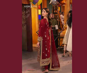 Jannat Mirza Presenta el Vestido de 3 Piezas de Seda Trenzada Bordada de Asim Jofa, Cosido por Ssumaira Collection - Product Image 4