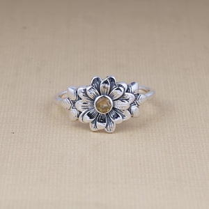 Bague de tournesol Citrine jaune bijoux floraux en argent Sterling bague de Style Boho pour les femmes bague de conception de fleurs sauvages - Product Image 2